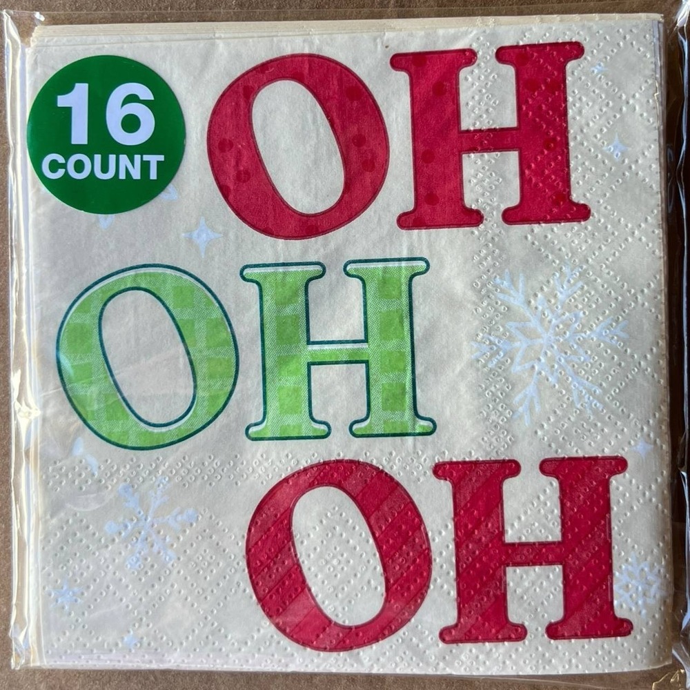 8 Pack Oh Oh Oh Holiday Paper Beverage Napkins 16 Count 2-Ply 9.84" 119 Total